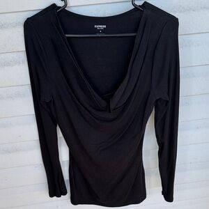 Express Black Long Sleeve Cowl Neck Top